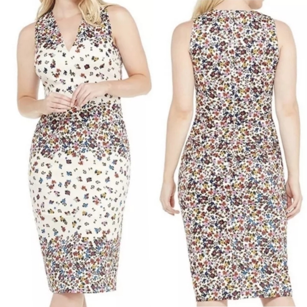 Maggy London Womens Cotton Floral Multicolor Dress Size 10 V Neck Sleeveless